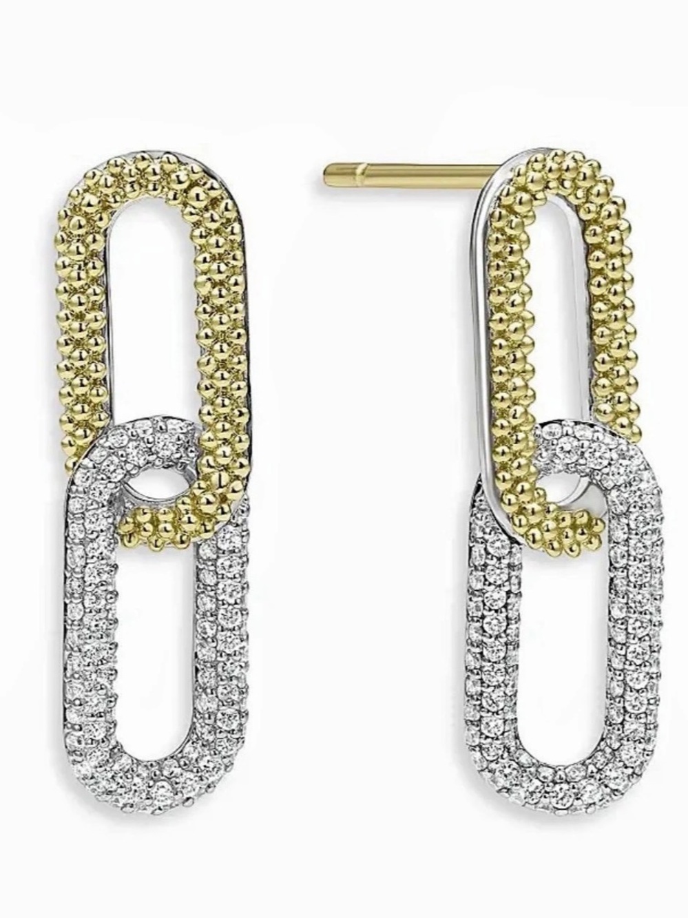 LAGOS Caviar Lux Two-Tone Link Diamond Earrings New